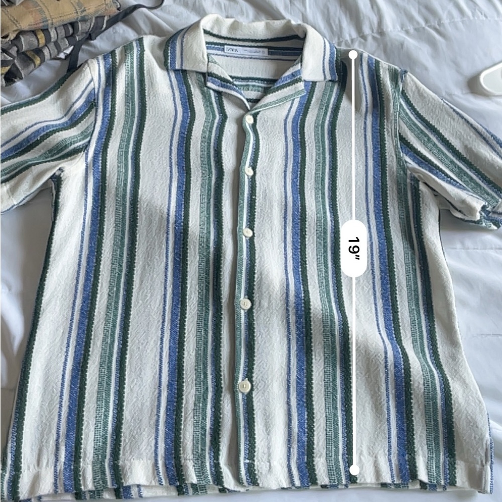 Zara Green and Blue Striped Button-Down Shirt